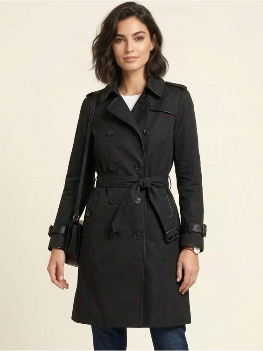 G by Giuliana Double-Breasted Black Trench Coat with Belt Dark Academia SZ L